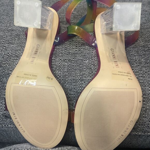 Gianni Bini Sandals Size 9.5M Pink Heels Rainbow Strappy Clear Lucite Block - Picture 16 of 16
